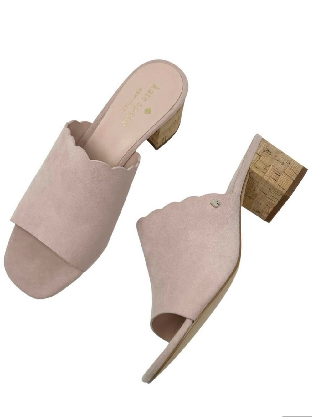 Scalloped Slide Sandals in Blush with Cork Block Heel